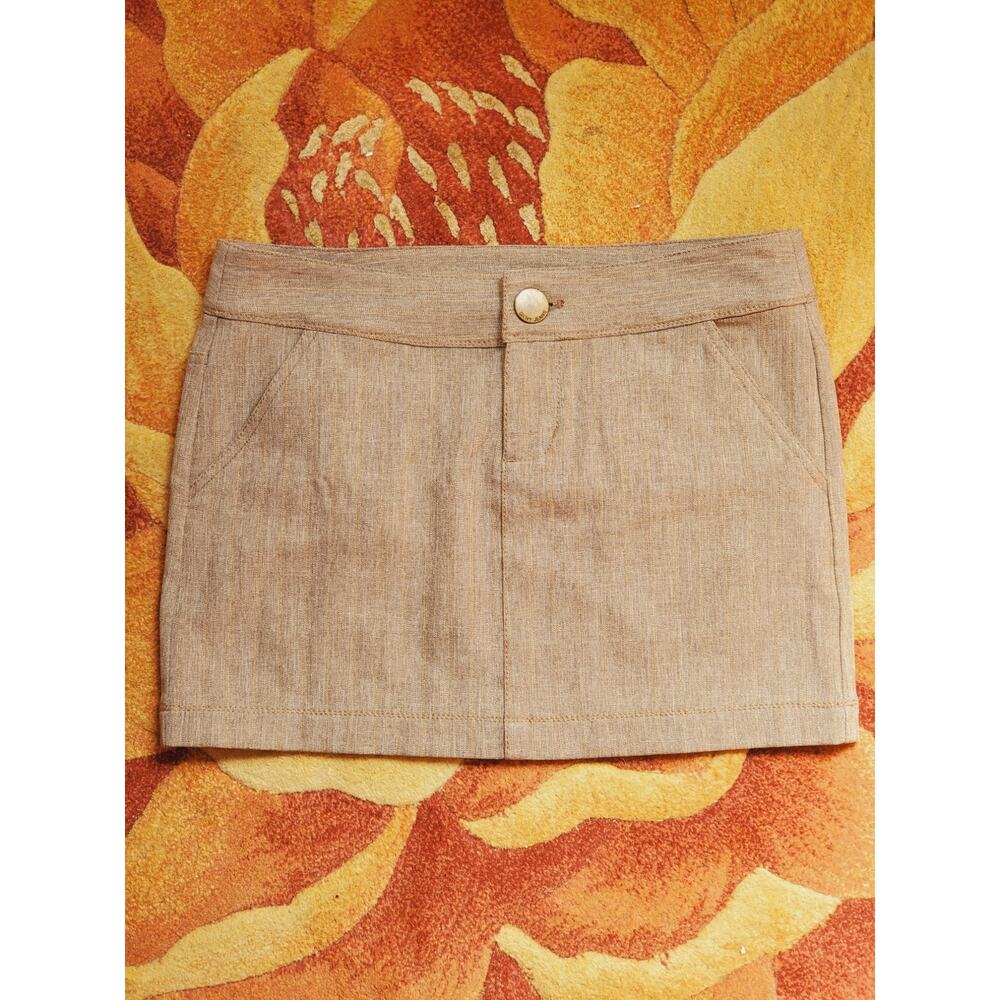 DKNY Jeans Y2K Beige Mini Skirt Size 9 Stretch Low Rise Club 2000s Metallic
